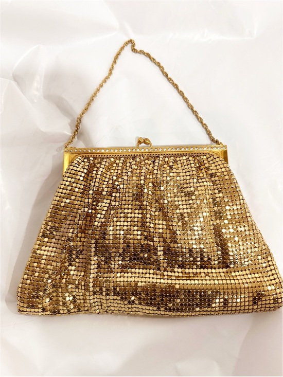 Vintage Handbags - Vintage Whiting & Davis Gold Tone Mesh Evening Mini Bag Convertible Clutch